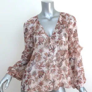 Veronica Beard Blouse Zanita Floral Print Ruffed Chiffon Size 4 Long Sleeve Top