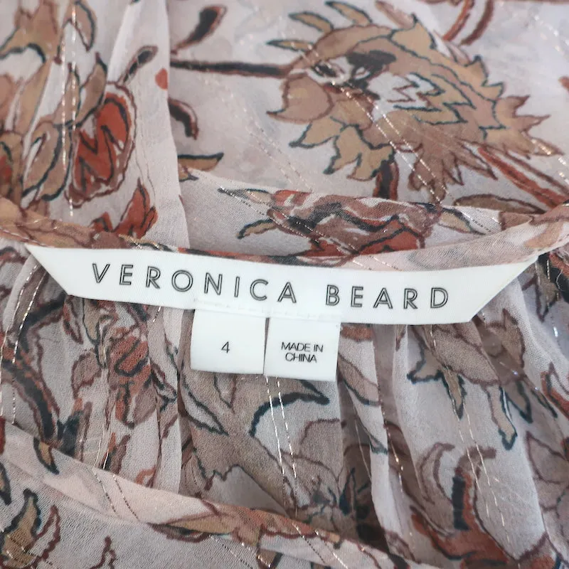 Veronica Beard Blouse Zanita Floral Print Ruffed Chiffon Size 4 Long Sleeve Top