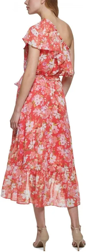Vince Camuto Women's Floral One Shoulder High Low Dress VC2M3653 Coral Orange 16