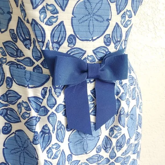 Vineyard Vines Blue Shell Strapless Mini Dress 00 XS Pockets Knee Length