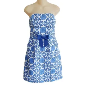 Vineyard Vines Blue Shell Strapless Mini Dress 00 XS Pockets Knee Length