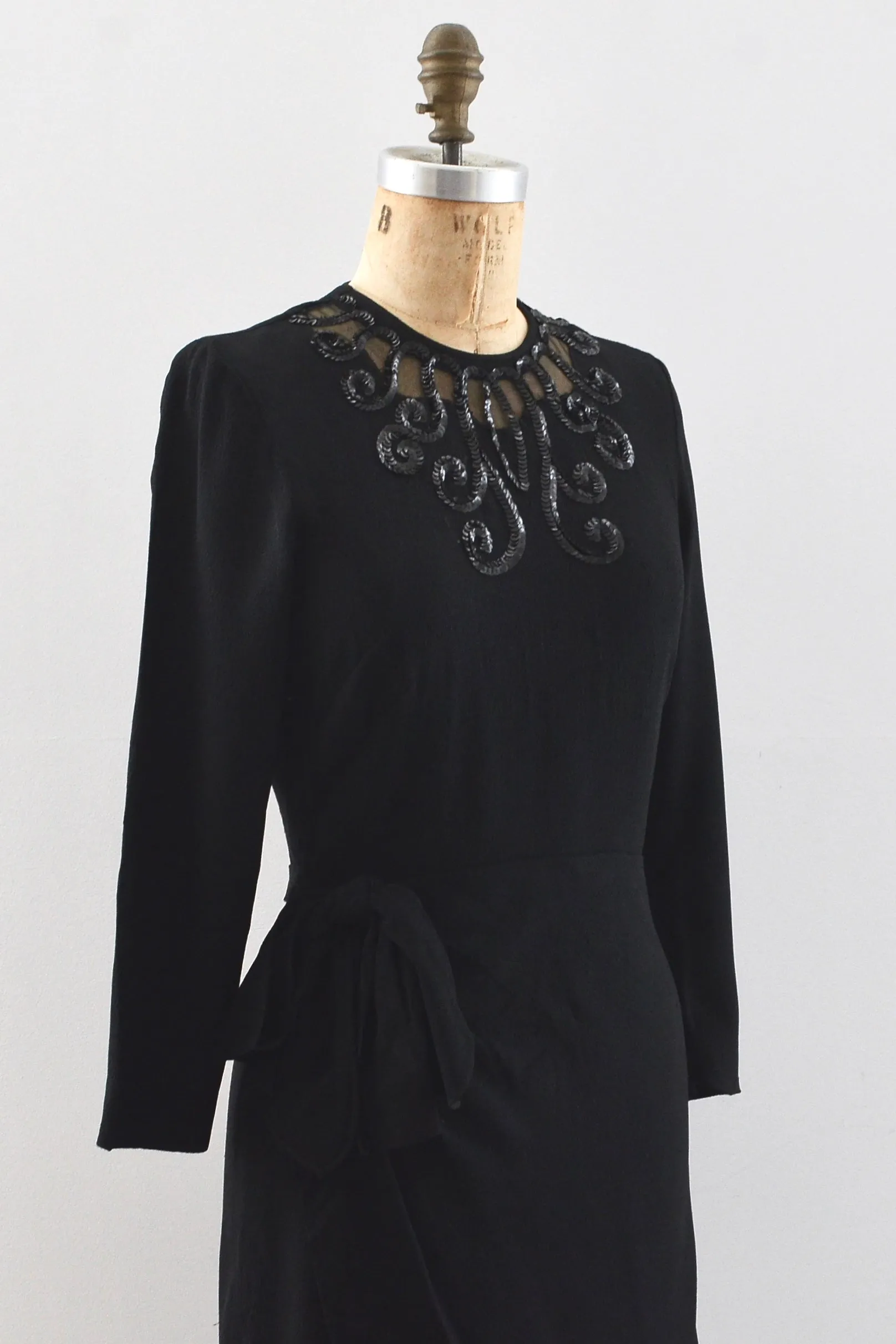 Vintage 1940's Noir Dress / S