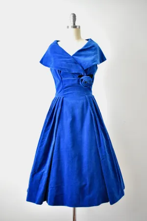 Vintage 1950s Blue Velvet Dress