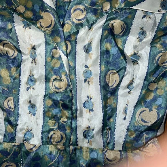 Vintage 1950s Nelly Don White Blue Floral Apple Dress Collar Shirtdress W 25&quot;