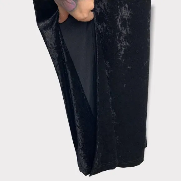 Vintage 90s Black Crush Velvet Sleeveless Double Slit Full Length Dress Medium