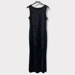 Vintage 90s Black Crush Velvet Sleeveless Double Slit Full Length Dress Medium