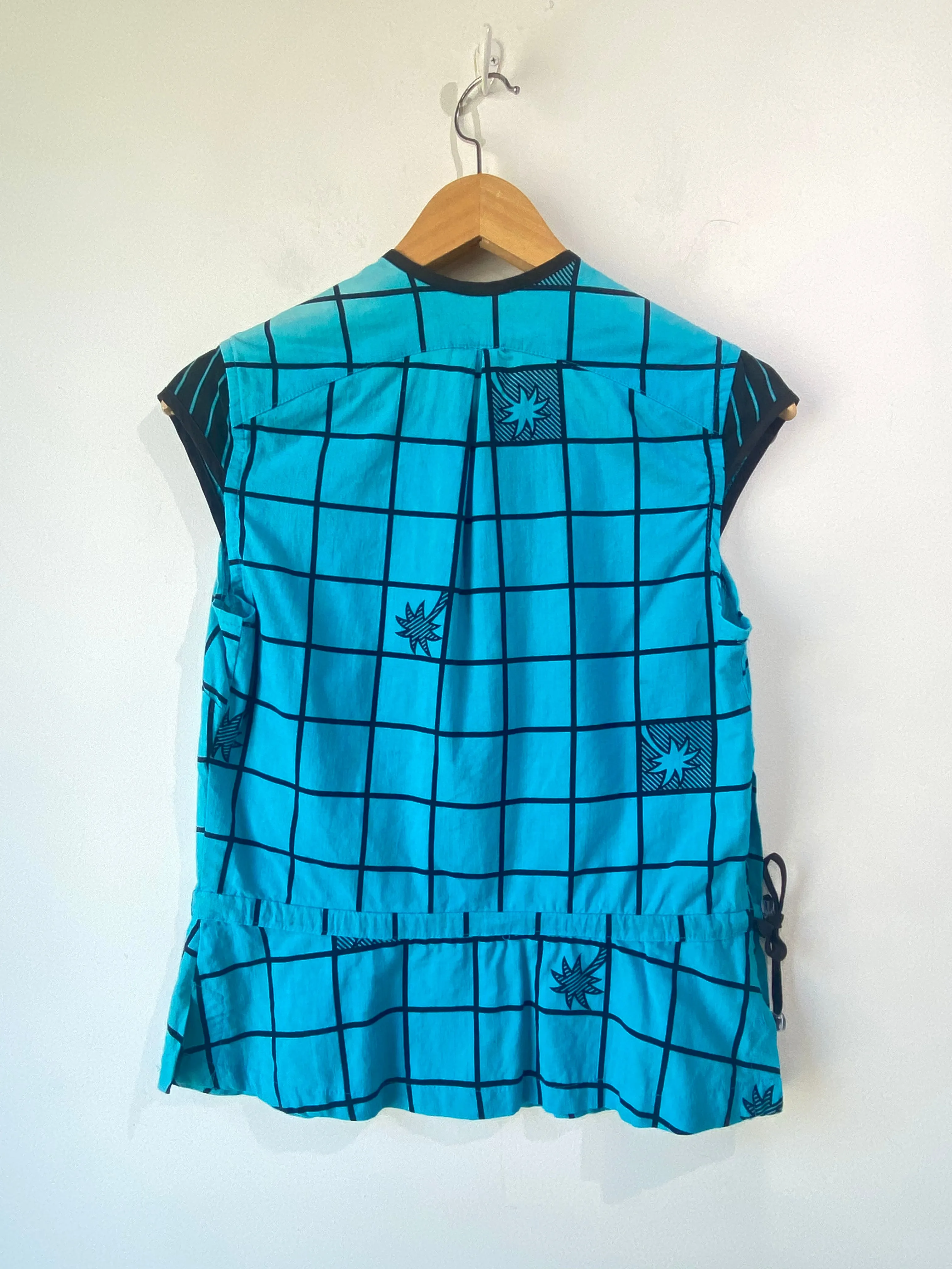 Vintage Grey Ant Aqua Grid Print Top