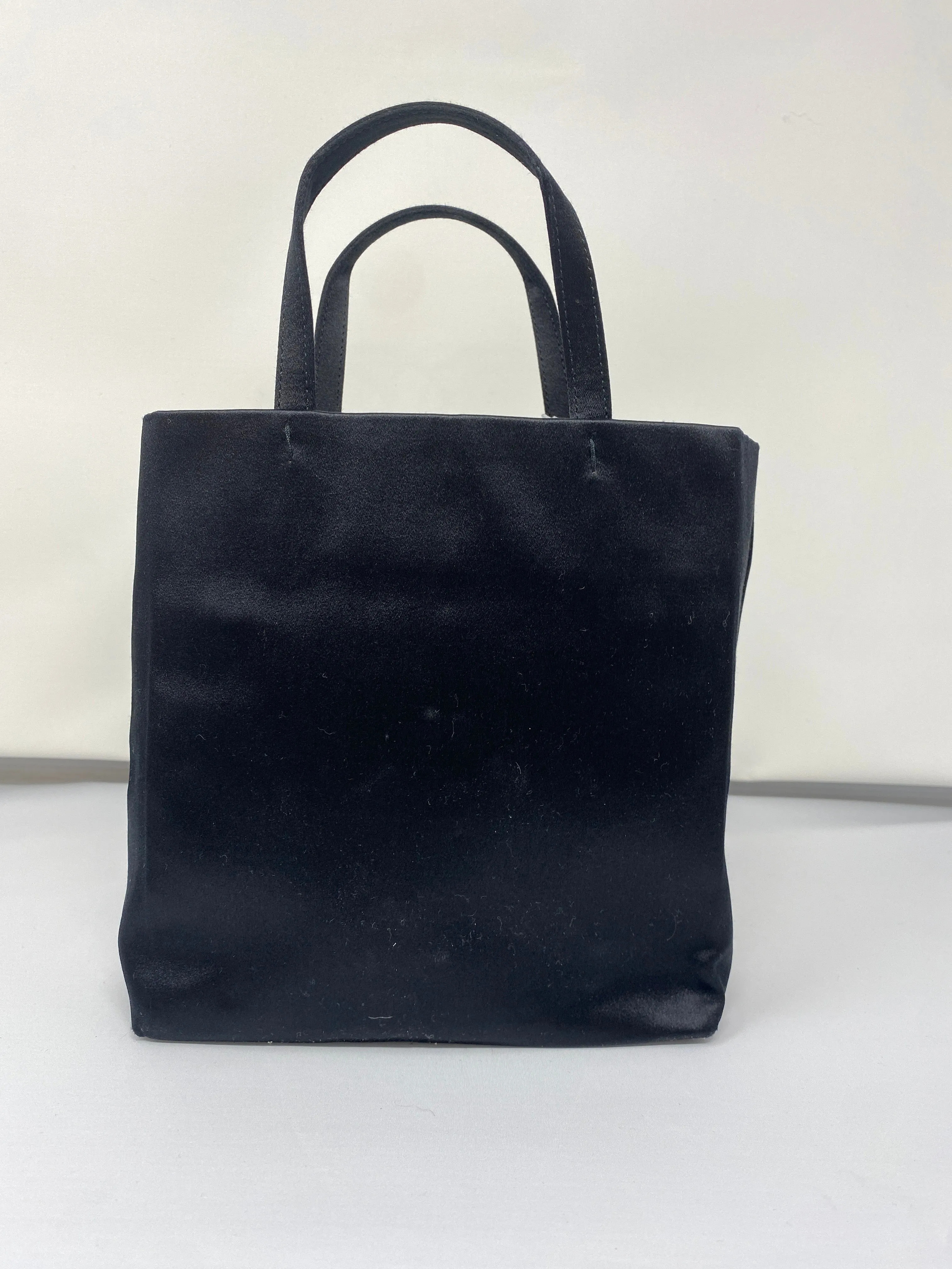 VINTAGE: PRADA Black Satin Top Handle Evenine Bag