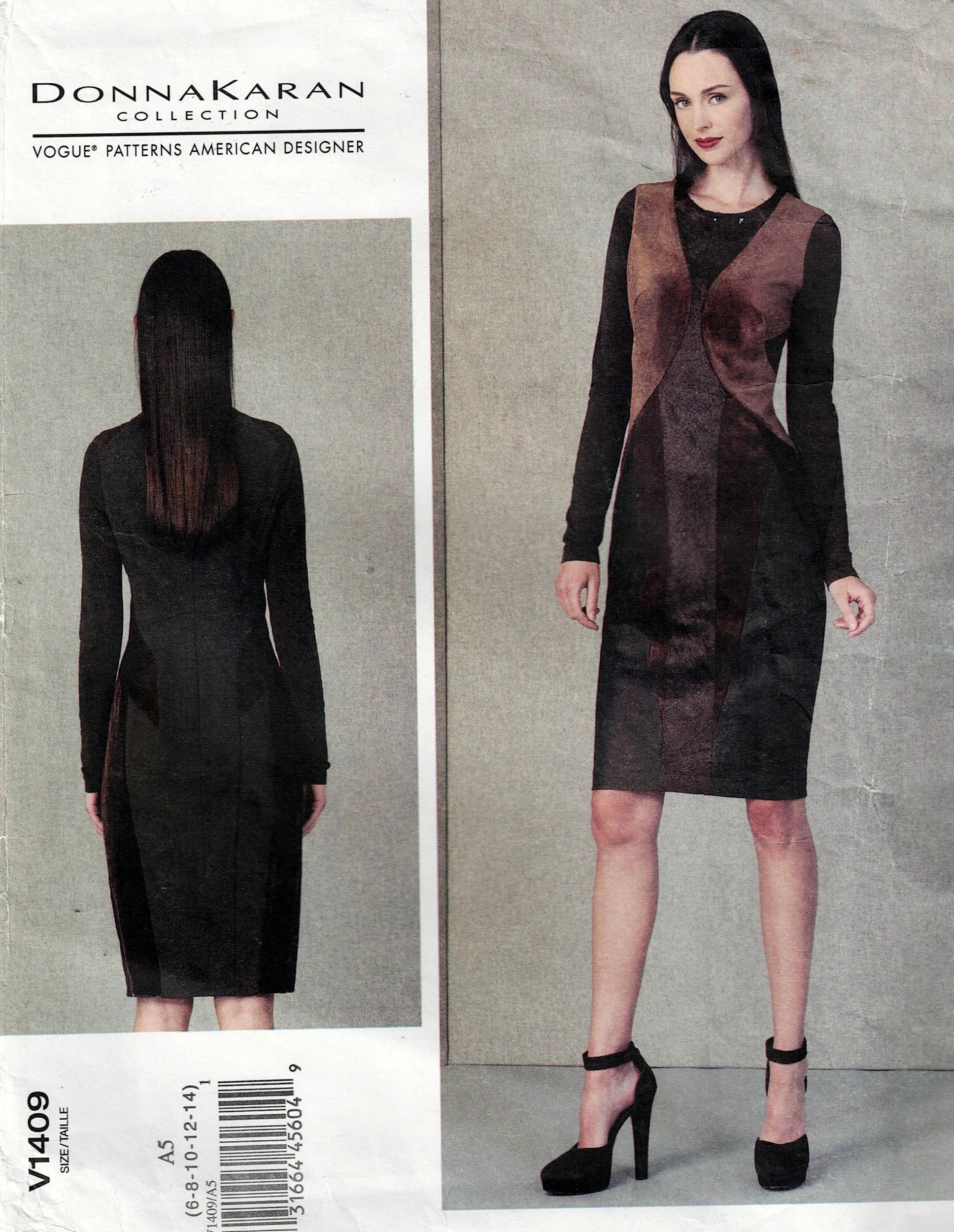 Vogue American Designer 1409 DONNA KARAN NEW YORK Womens Stretch Colour Blocked Panelled Evening Sheath Dress Out Of Print Sewing Pattern Sizes 6 - 14 UNCUT Factory Folded