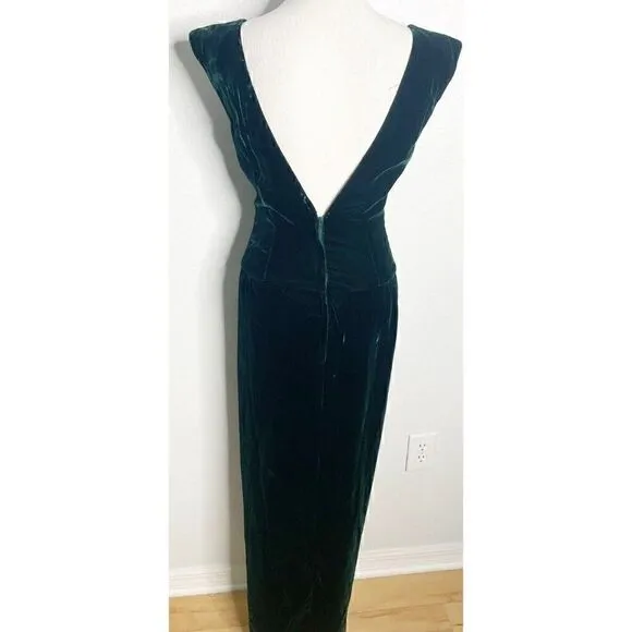 Vtg 80s  Lillie Rubin Emerald Green Velvet Maxi Dress Draped Sheath Dress Size 4