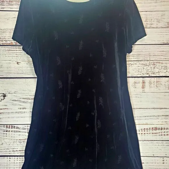 Vtg Molly Malloy 16 Black Crushed Velvet Dress Whimsigoth Subtle Floral Embossed