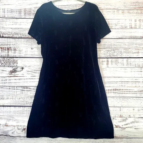 Vtg Molly Malloy 16 Black Crushed Velvet Dress Whimsigoth Subtle Floral Embossed