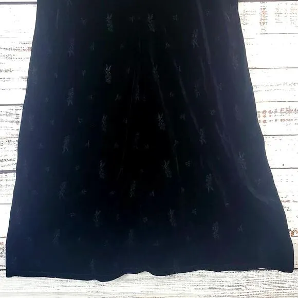 Vtg Molly Malloy 16 Black Crushed Velvet Dress Whimsigoth Subtle Floral Embossed