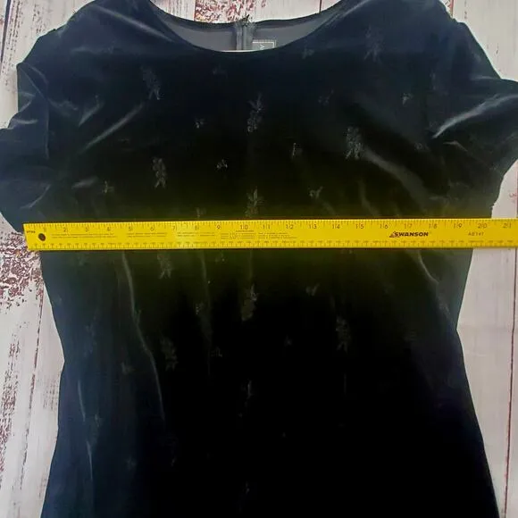 Vtg Molly Malloy 16 Black Crushed Velvet Dress Whimsigoth Subtle Floral Embossed