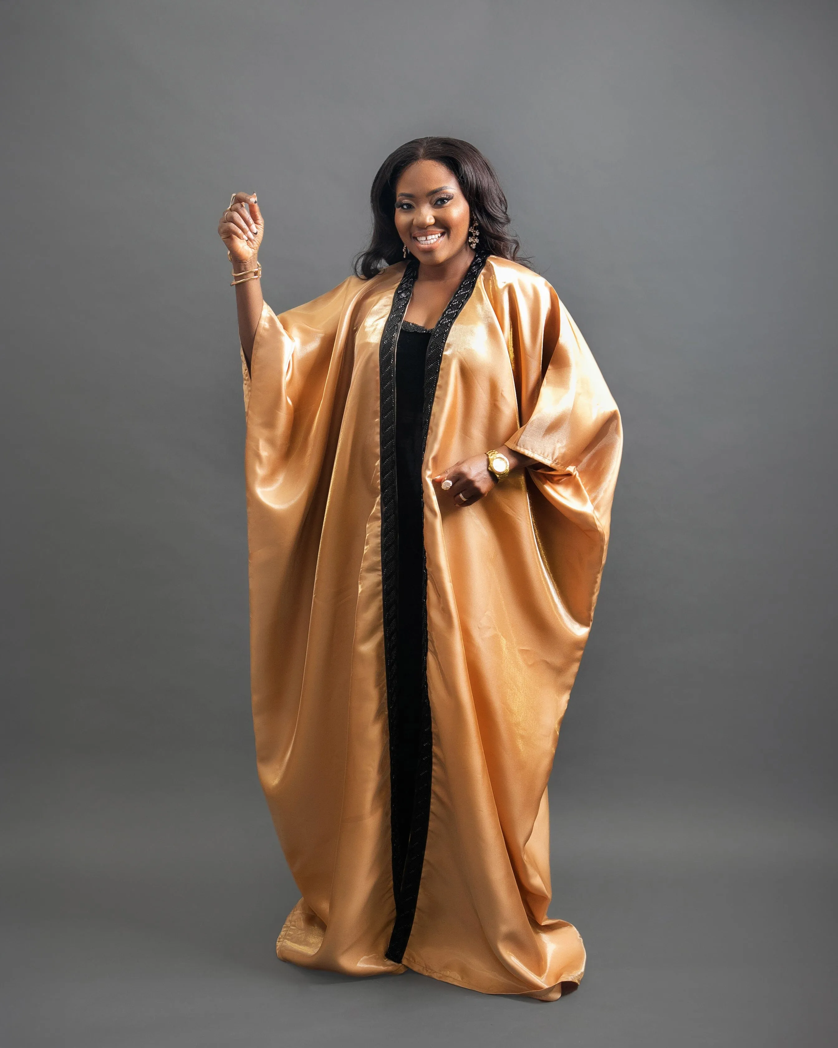Wave Tube Velvet Black Dress with  Kimono Set