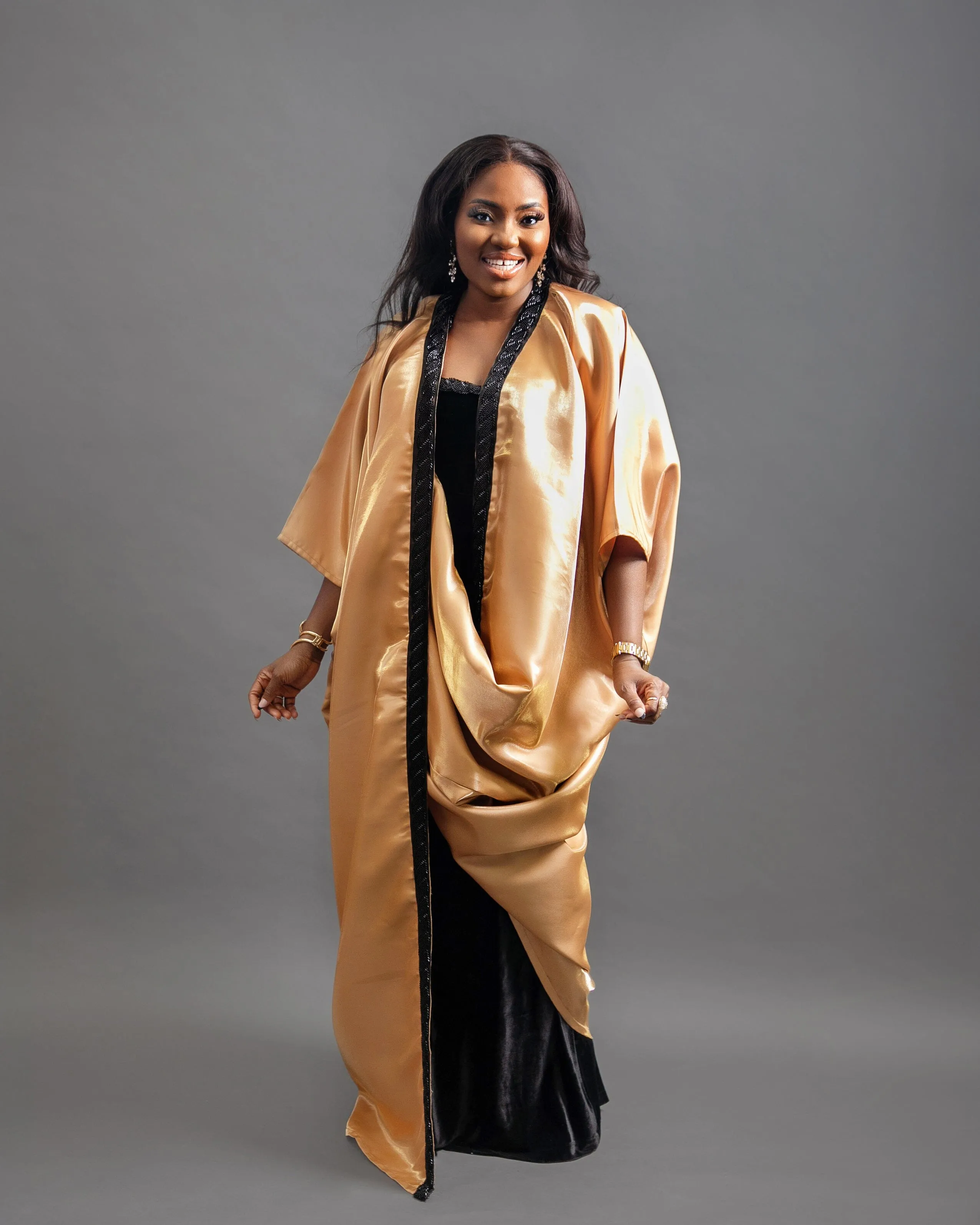 Wave Tube Velvet Black Dress with  Kimono Set