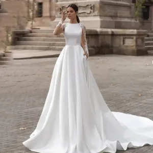 Wedding Dresses Long Sleeve Lace Bride Gowns Illusion Back