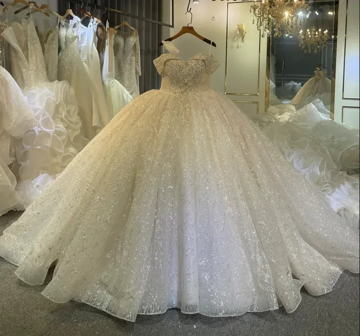 Wedding Guest Dresses: Off The Shoulder Straps Lace Wedding Dress With Small Train