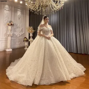 Wedding Guest Dresses: Off The Shoulder Straps Lace Wedding Dress With Small Train