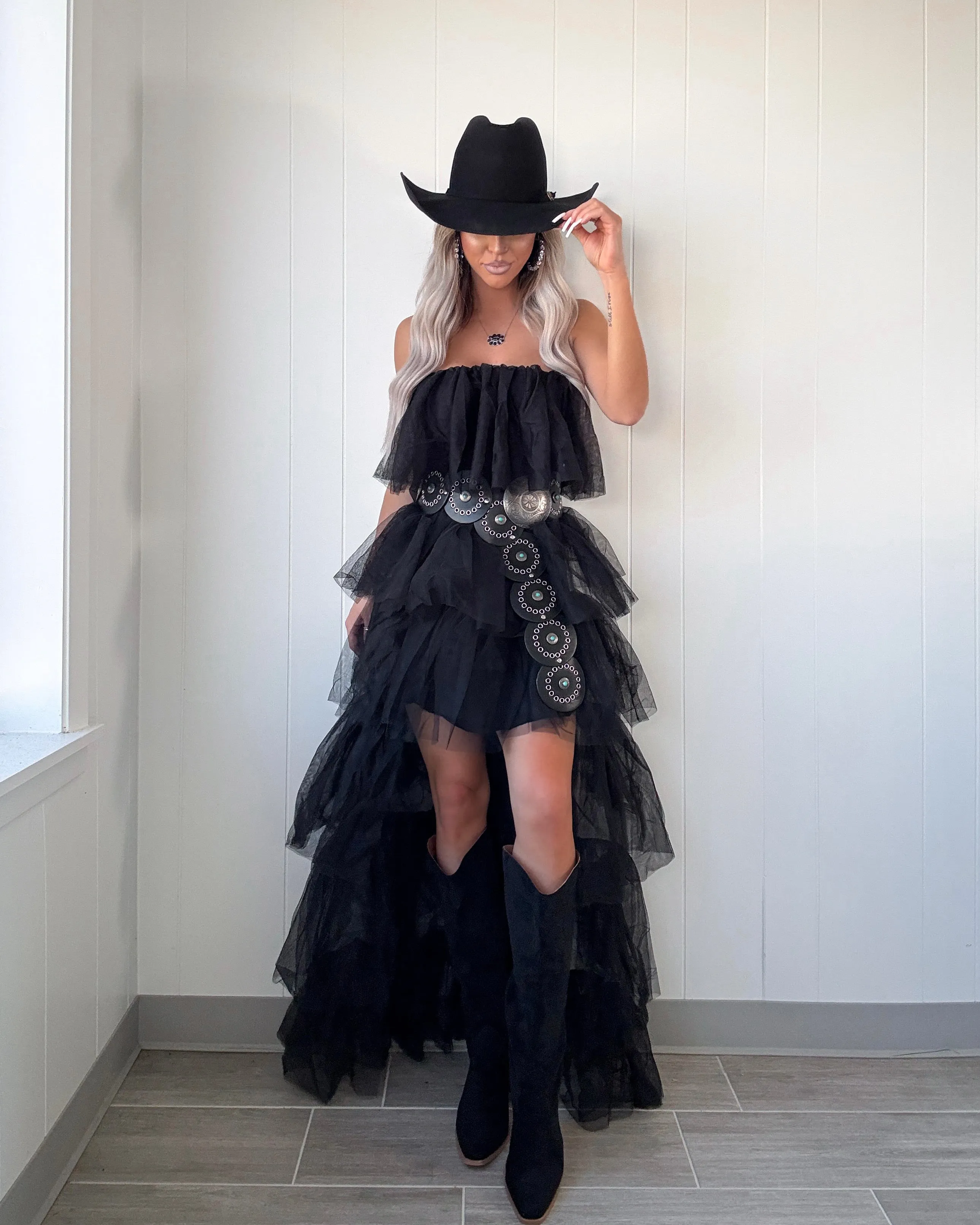 Western Belle High Low Tulle Dress - Black