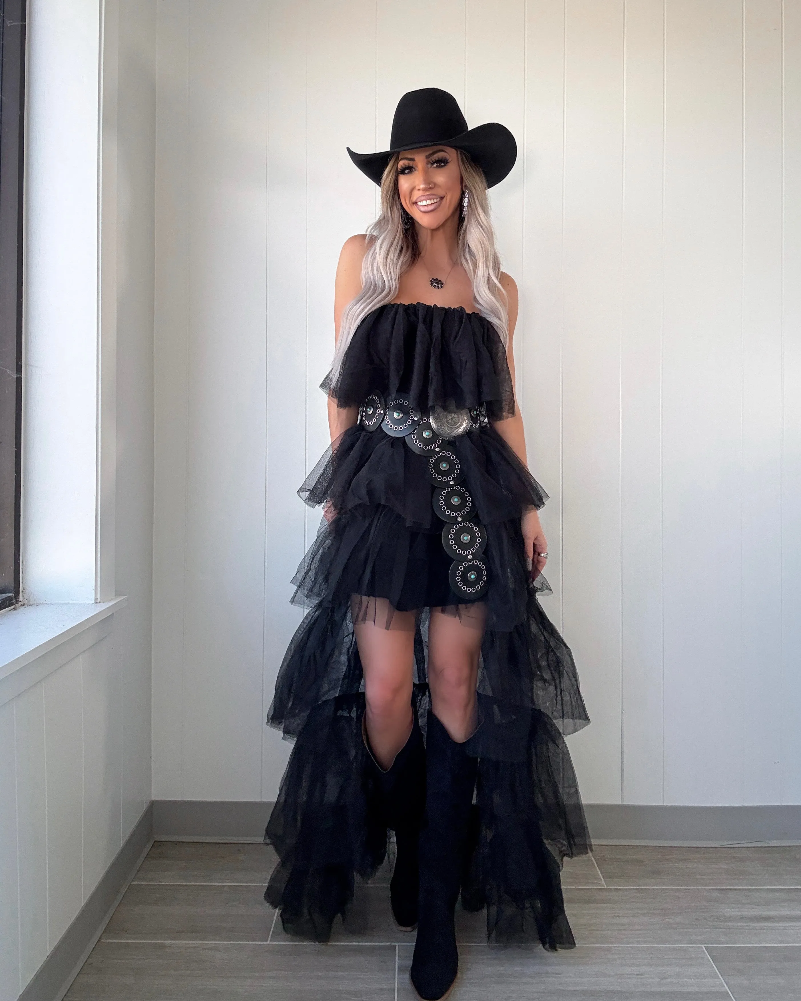 Western Belle High Low Tulle Dress - Black