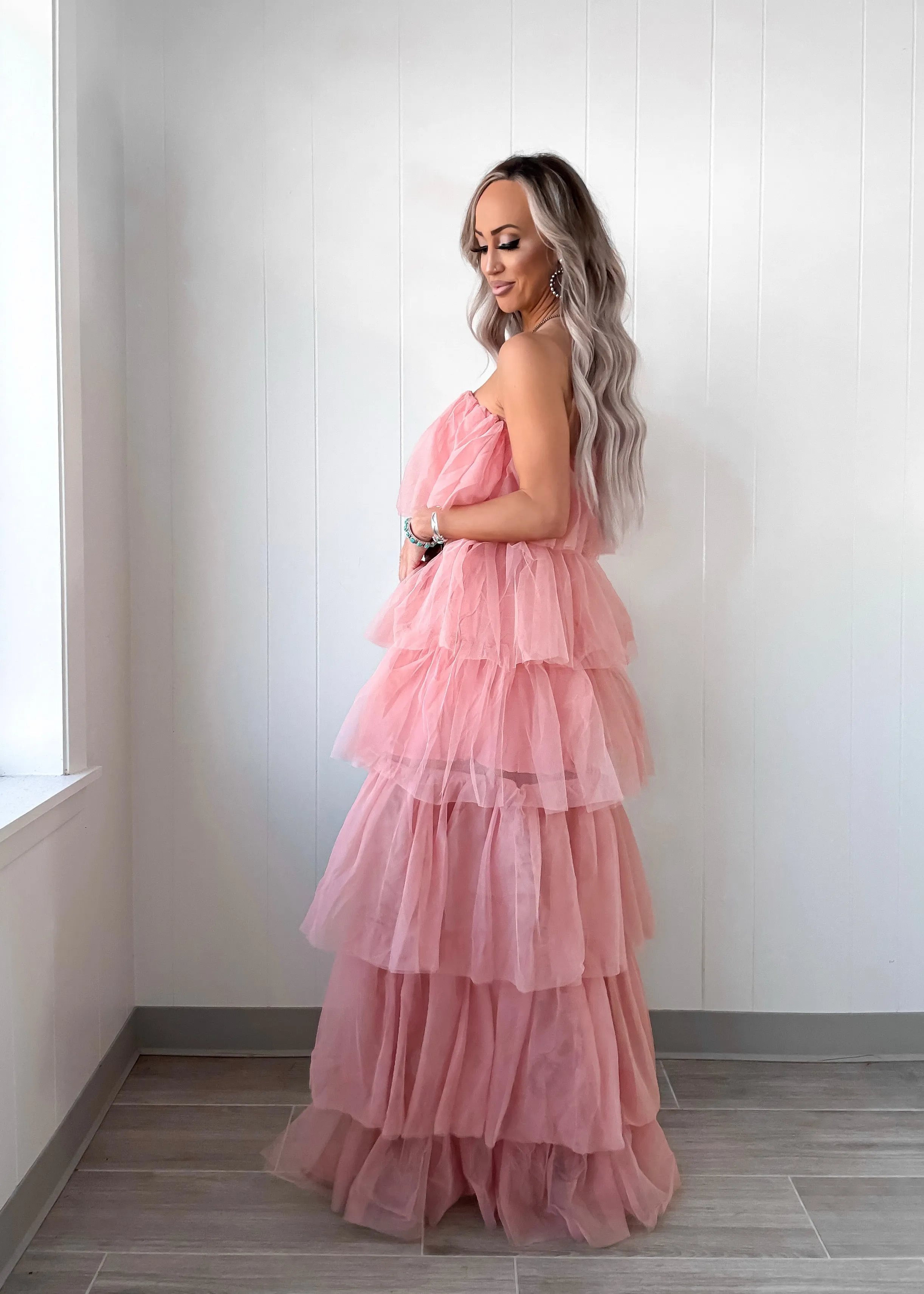 Western Belle High Low Tulle Dress - Rose Pink