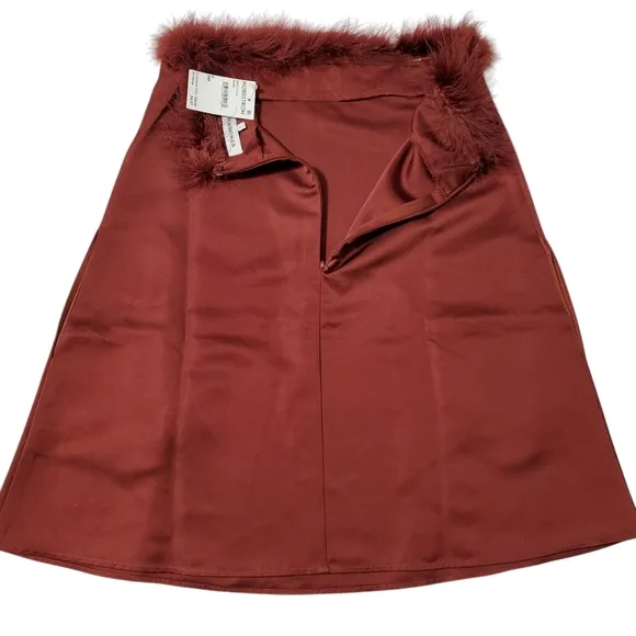 Weworewhat Strapless Faux Fur Brown Satin Mini Dress Invisible zip Size 0