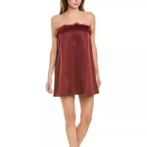 Weworewhat Strapless Faux Fur Brown Satin Mini Dress Invisible zip Size 0