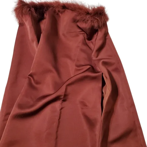 Weworewhat Strapless Faux Fur Brown Satin Mini Dress Invisible zip Size 0