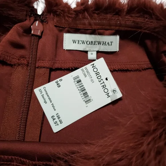 Weworewhat Strapless Faux Fur Brown Satin Mini Dress Invisible zip Size 0