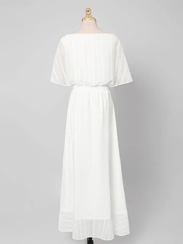 White Chiffon Vintage Maxi Dress With High low Hem