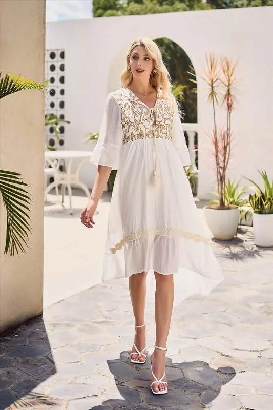 White Detail High low Midi Dress