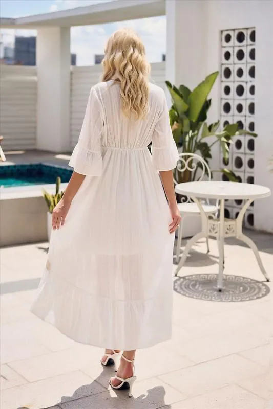White Detail High low Midi Dress