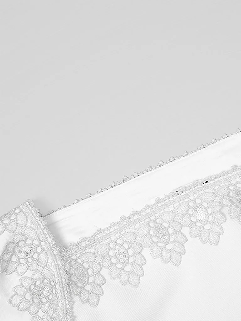 White Lace Short Sleeve Cape High Waist Fishtail Dress