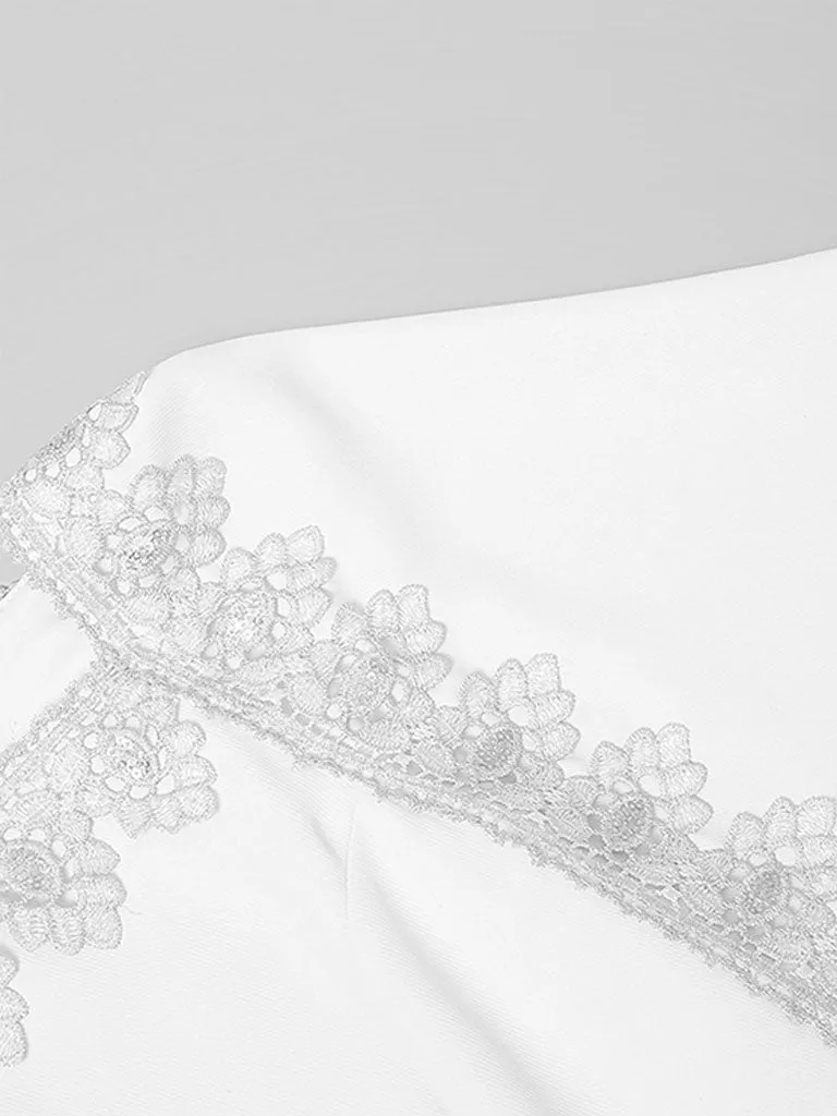 White Lace Short Sleeve Cape High Waist Fishtail Dress