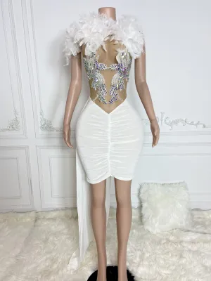White Rhinestone Collar Sleeveless Rhinestone Mini Dress