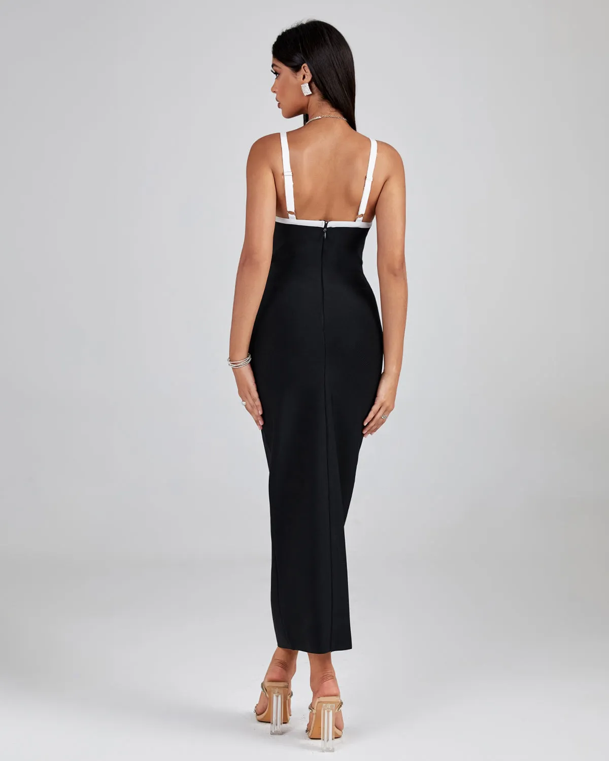 White-Stripe Midi Bandage Dress