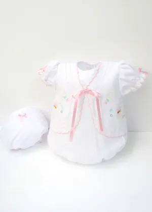 Will'beth Girls Butterfly Bubble Romper & Vintage Cap Preemie & Newborn