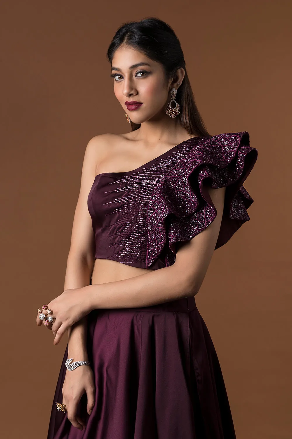 Wine Lehenga Set