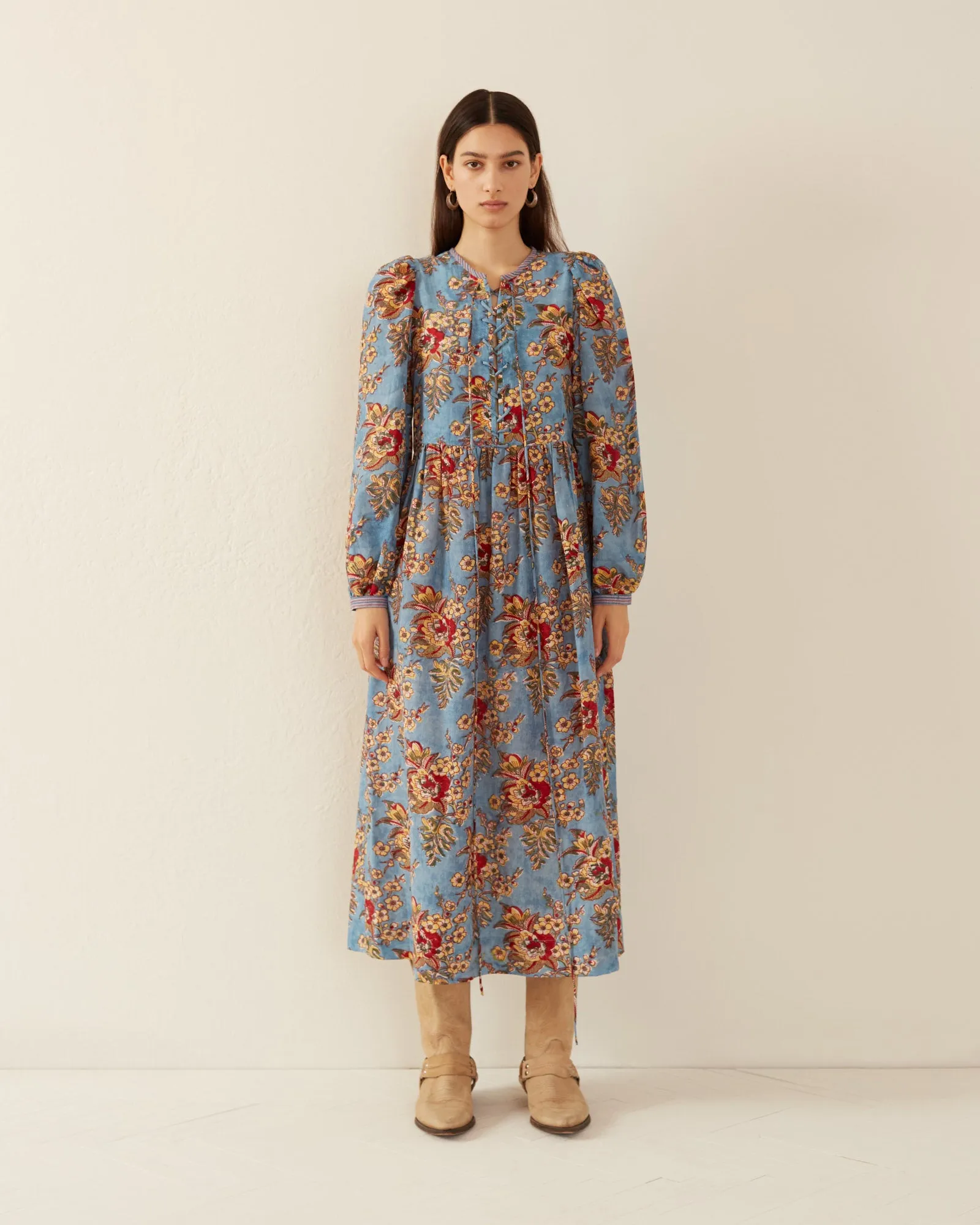 Winifred Azure Lace Up Dress