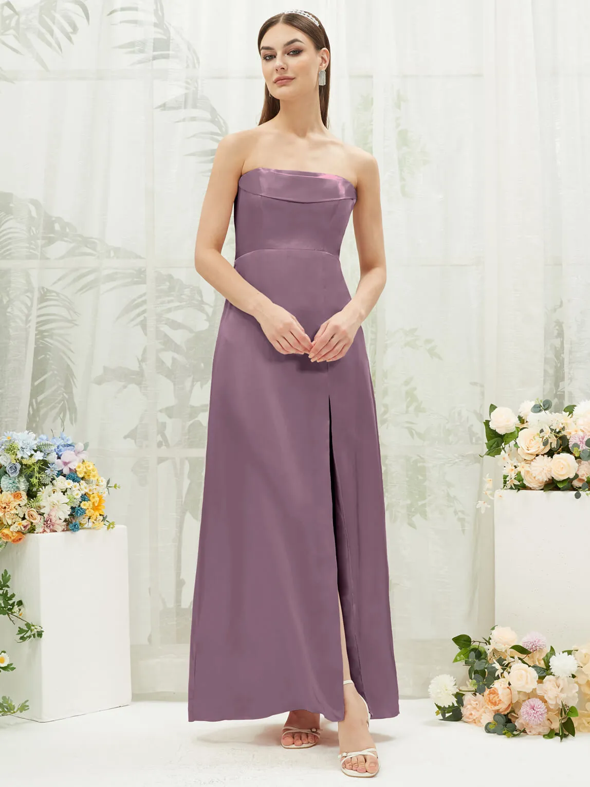 Wisteria Satin Convertible Slit Floor Length  Bridesmaid Dresses