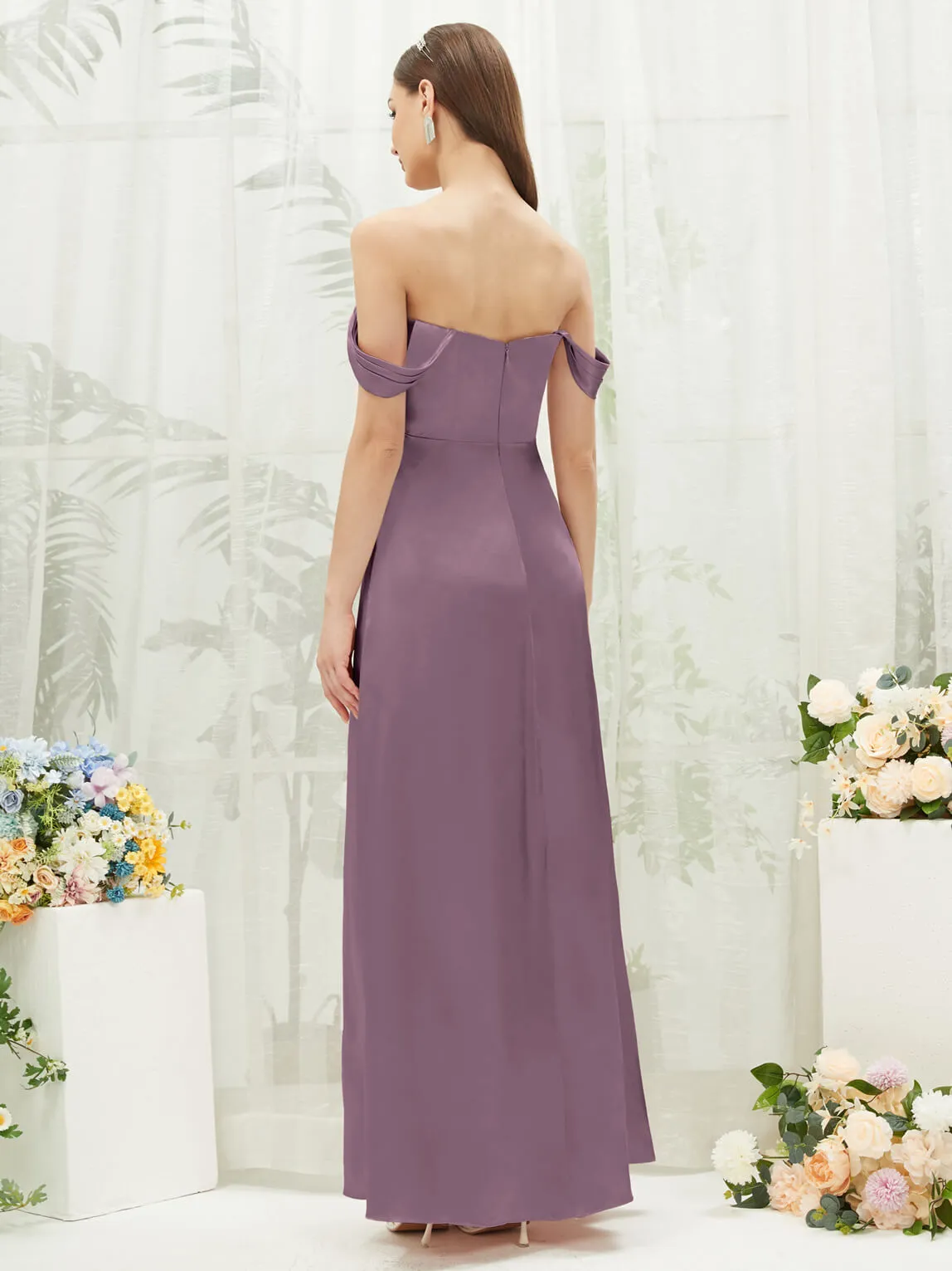 Wisteria Satin Convertible Slit Floor Length  Bridesmaid Dresses