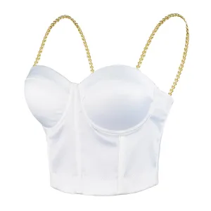 Women White Satin Smooth Sexy Bustier Crop Top Corset Bra