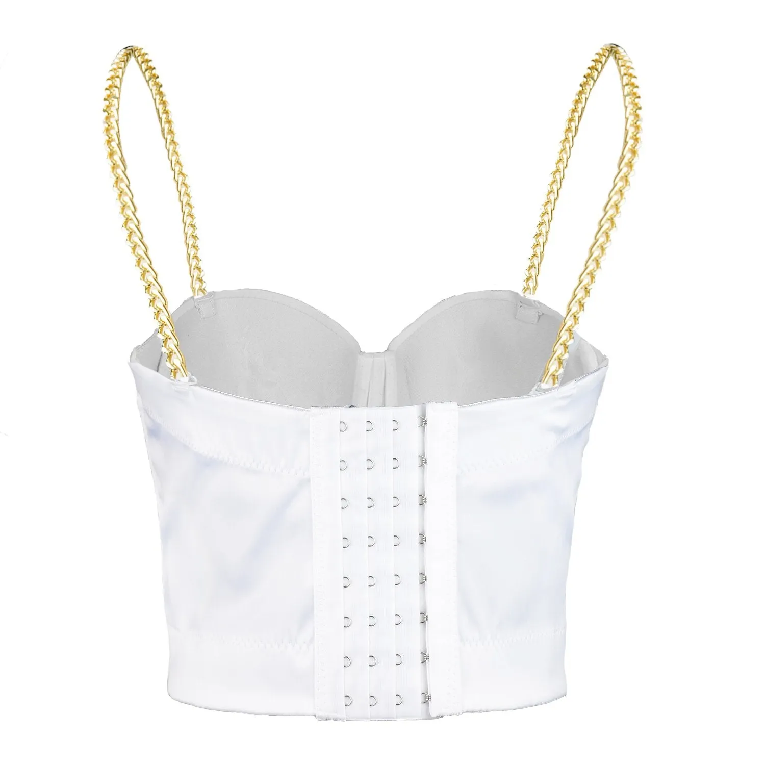 Women White Satin Smooth Sexy Bustier Crop Top Corset Bra