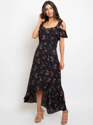 WOMEN'S COLD SHOULDER FLORAL MAXI DRESS