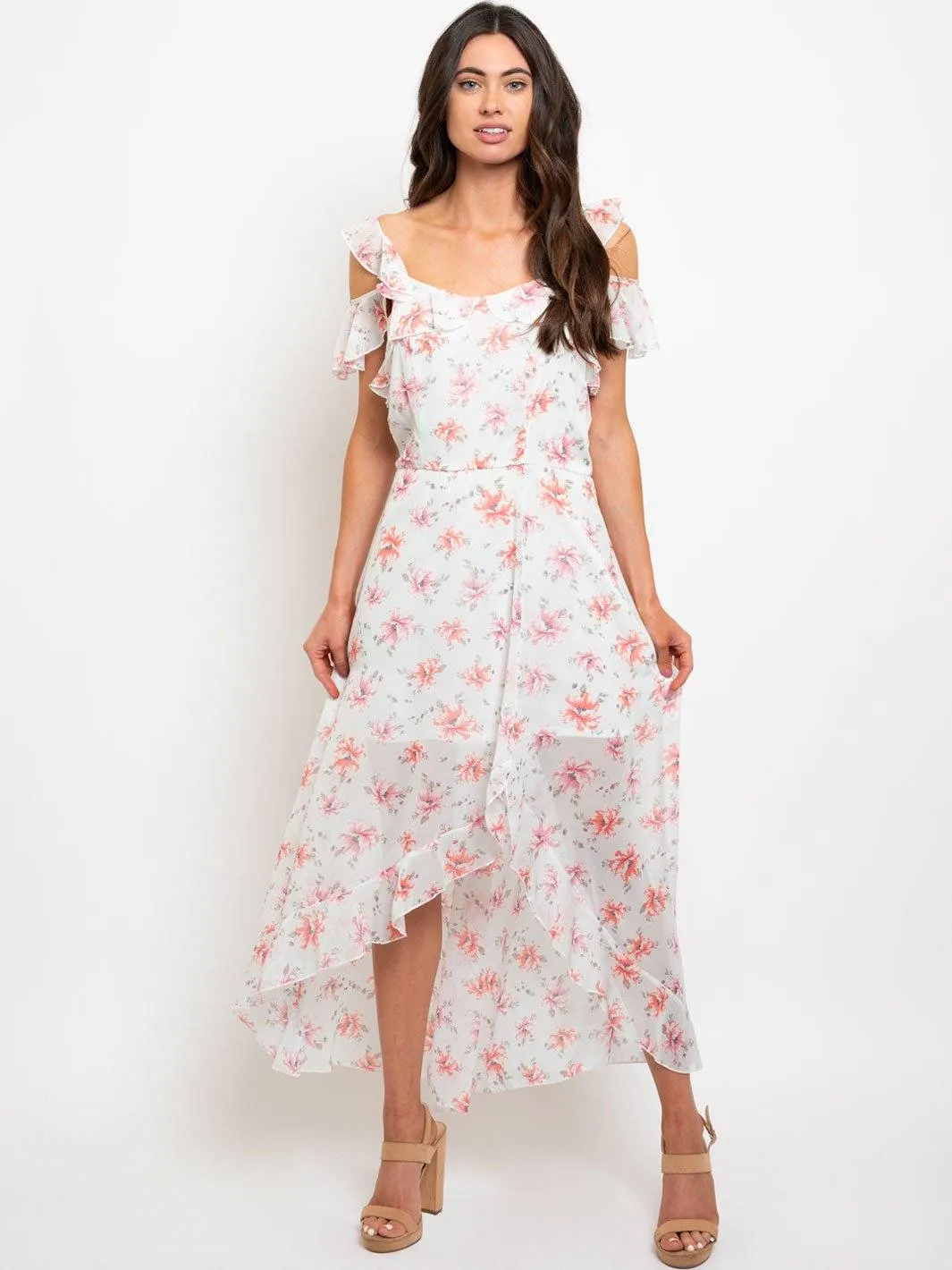 WOMEN'S COLD SHOULDER FLORAL MAXI DRESS