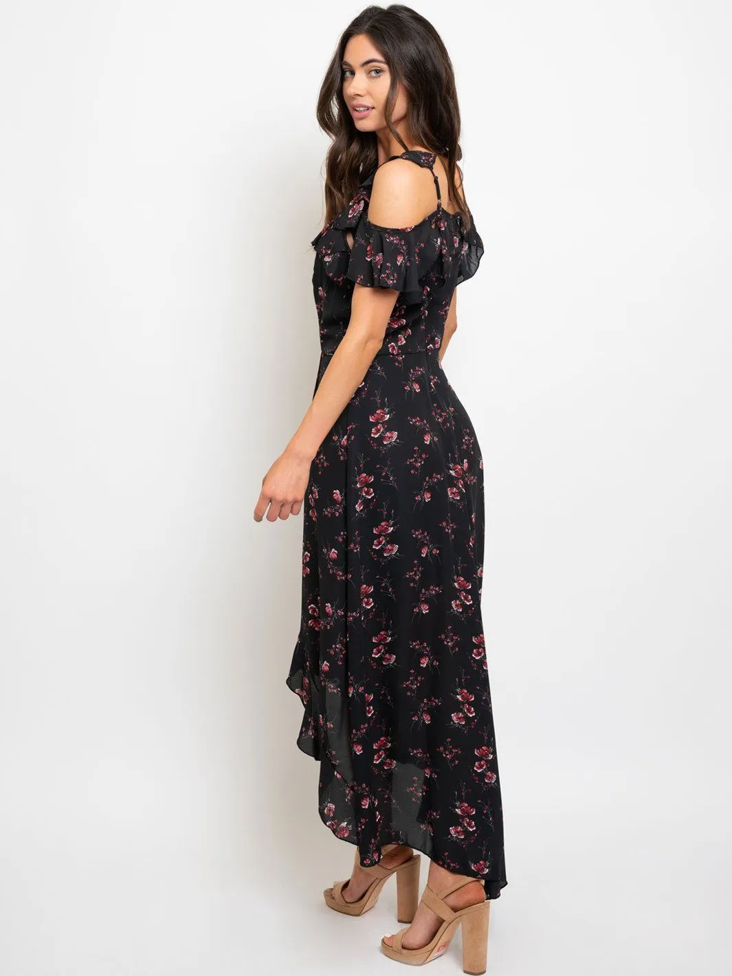 WOMEN'S COLD SHOULDER FLORAL MAXI DRESS