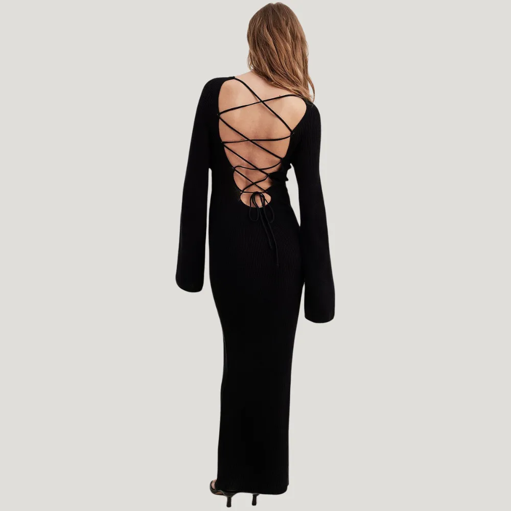 Women's Hollow Backless Cross Strap Long Dress