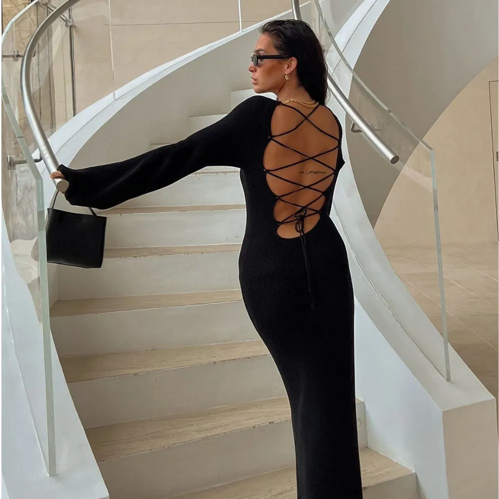 Women's Hollow Backless Cross Strap Long Dress