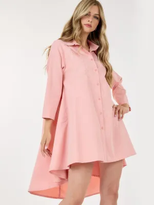 WOMEN'S LONG SLEEVE HIGH-LOW POCKETS EMBROIDERY DETAILED MINI DRESS
